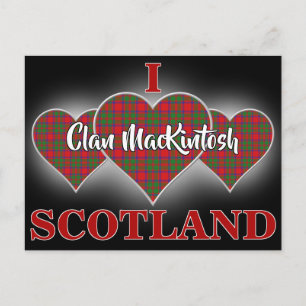 Clan MacKintosh I Love Scotland Tartan Herz Postkarte