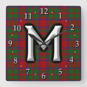 Clan MacKintosh MacIntosh Letter M Monogram Tartan Quadratische Wanduhr