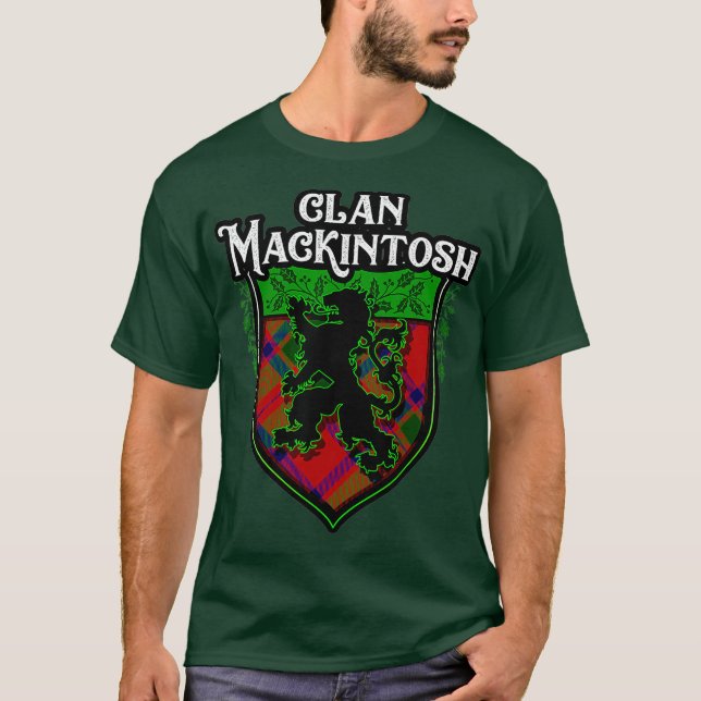 Clan MacKintosh Surname Scottish Tartan Lion T-Shirt (Vorderseite)