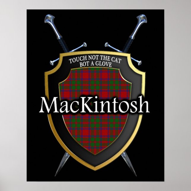 Clan MacKintosh Tartan Scottish Shield & Schwerter Poster (Vorne)
