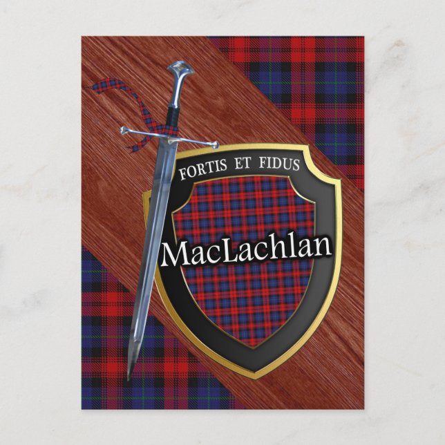 Clan MacLachlan Tartan Sword & Shield Postkarte (Vorderseite)