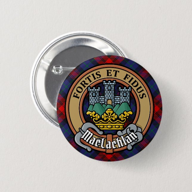 Clan MacLachlan Wappen über Tartan Button (Vorne & Hinten)