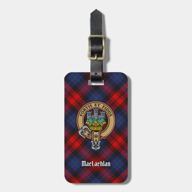 Clan MacLachlan Wappen über Tartan Gepäckanhänger (Vorderseite vertikal)