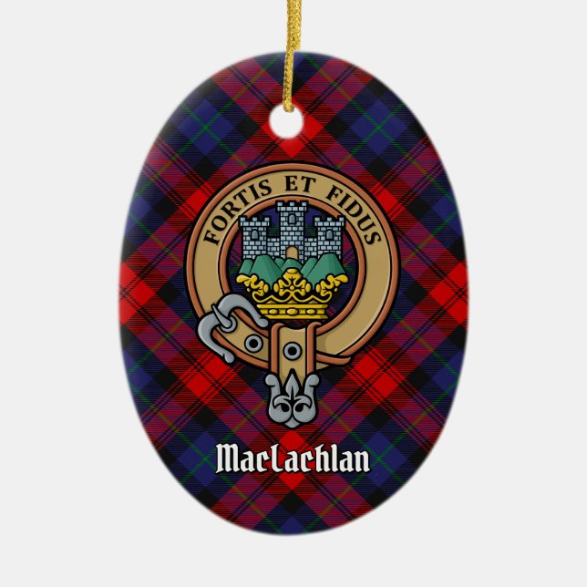 Clan MacLachlan Wappen über Tartan Keramik Ornament (Vorne)