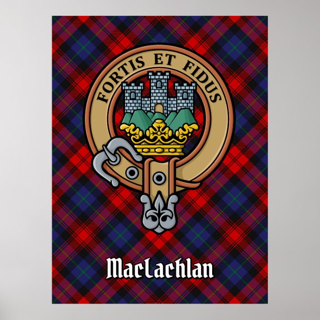 Clan MacLachlan Wappen über Tartan Poster (Vorne)