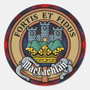 Clan MacLachlan-Wappen über Tartan Runder Aufkleber