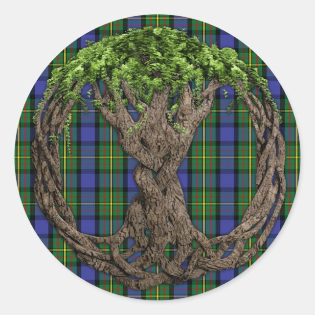 Clan MacLaren Tartan und keltischer Baum des Leben Runder Aufkleber (Vorderseite)