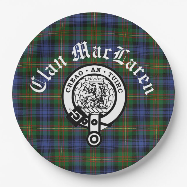 Clan MacLaren Wappen Abzeichen & Tartan Anpassbar Pappteller (Vorderseite)