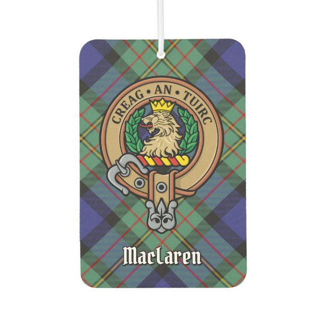 Clan MacLaren Wappen über Tartan Autolufterfrischer (Vorderseite)