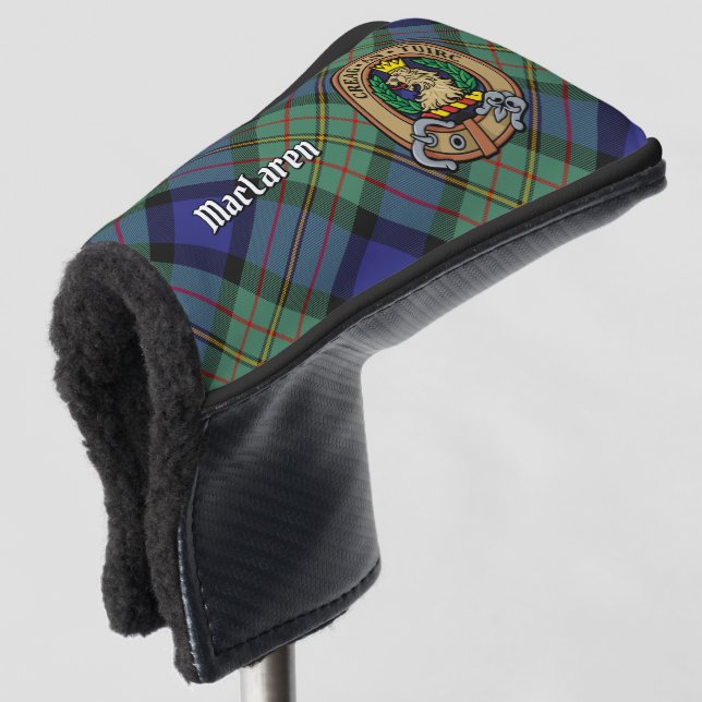 Clan MacLaren Wappen über Tartan Golf Headcover (3/4 Vorderseite)