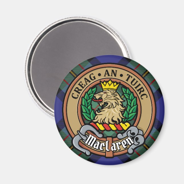 Clan MacLaren Wappen über Tartan Magnet (Vorderseite/Rückseite)