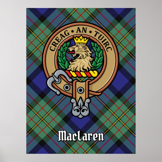Clan MacLaren Wappen über Tartan Poster (Vorne)