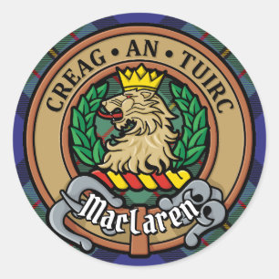 Clan MacLaren Wappen über Tartan Runder Aufkleber