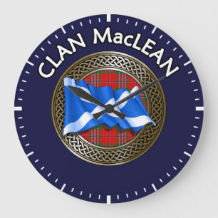 Clan MacLean Tartan Knot & Flag Große Wanduhr