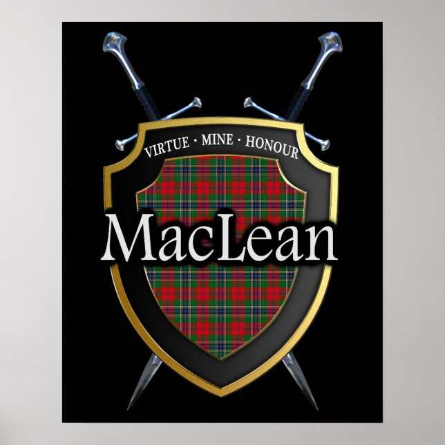 Clan MacLean Tartan Scottish Shield & Schwerter Poster (Vorne)