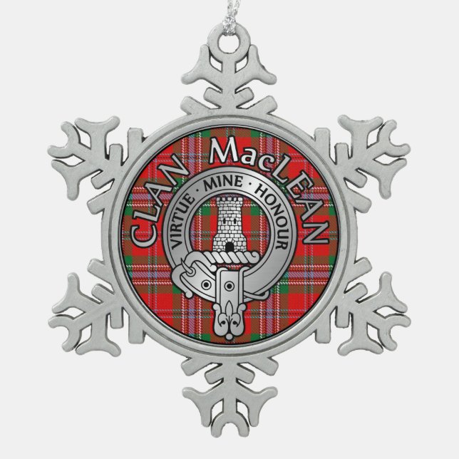 Clan MacLean Wappen & Tartan Schneeflocken Zinn-Ornament (Vorderseite)