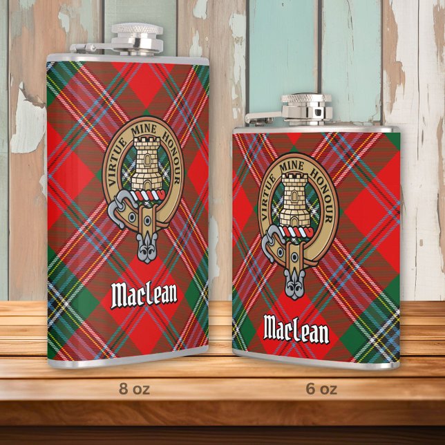 Clan MacLean Wappen über Tartan Flachmann (Von Creator hochgeladen)