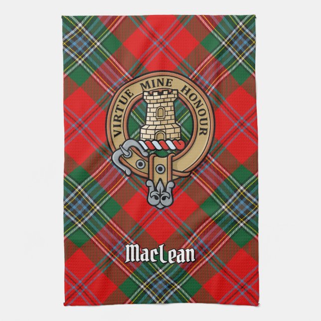 Clan MacLean Wappen über Tartan Geschirrtuch (Vertikal)