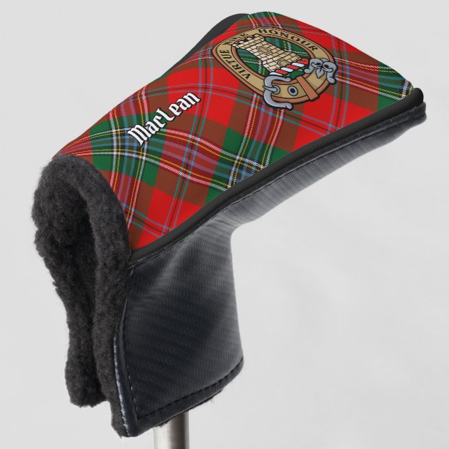 Clan MacLean Wappen über Tartan Golf Headcover (3/4 Vorderseite)