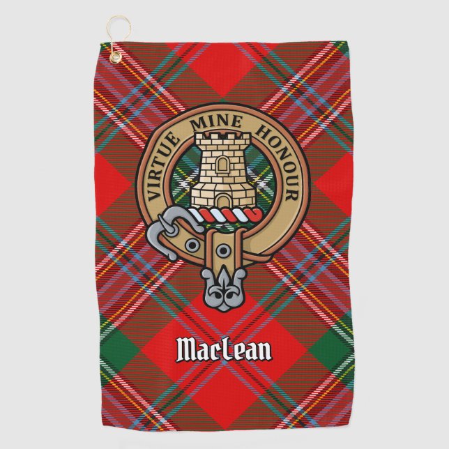 Clan MacLean Wappen über Tartan Golfhandtuch (Vorderseite)