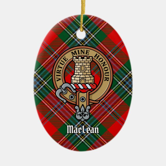 Clan MacLean Wappen über Tartan Keramik Ornament (Vorne)