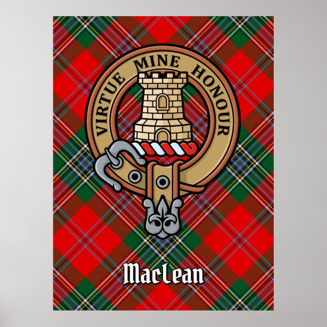 Clan MacLean Wappen über Tartan Poster (Vorne)