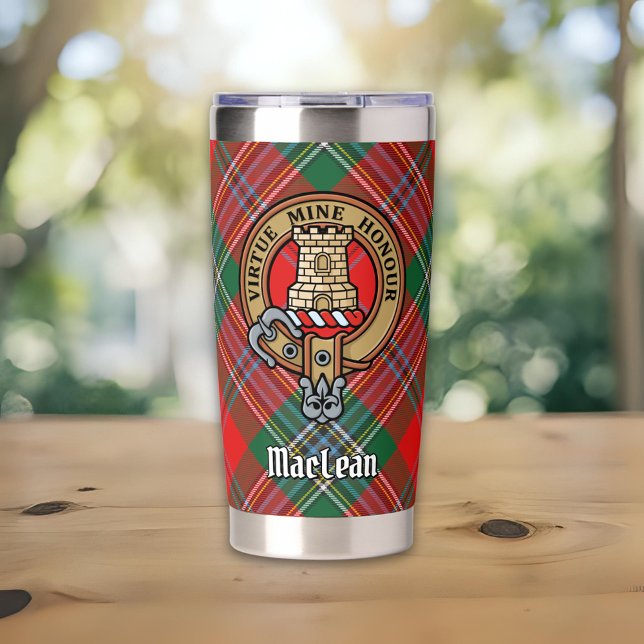 Clan MacLean Wappen über Tartan Thermobecher (Von Creator hochgeladen)