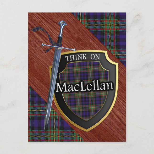 Clan MacLellan Tartan Sword & Shield Postkarte (Vorderseite)