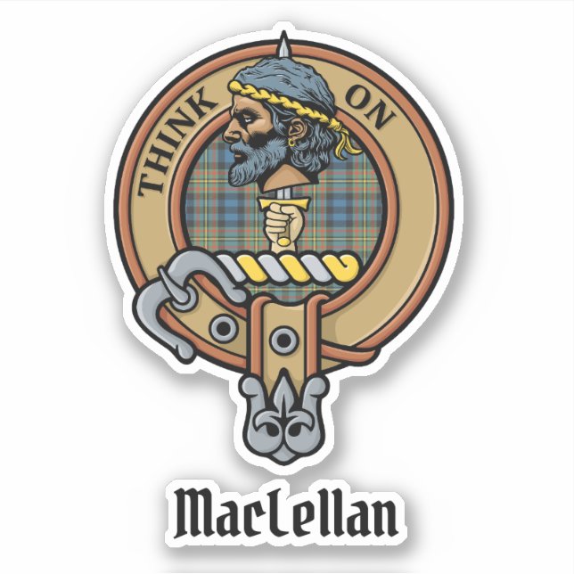 Clan MacLellan-Wappen über altem Tartan Aufkleber (Vorderseite)