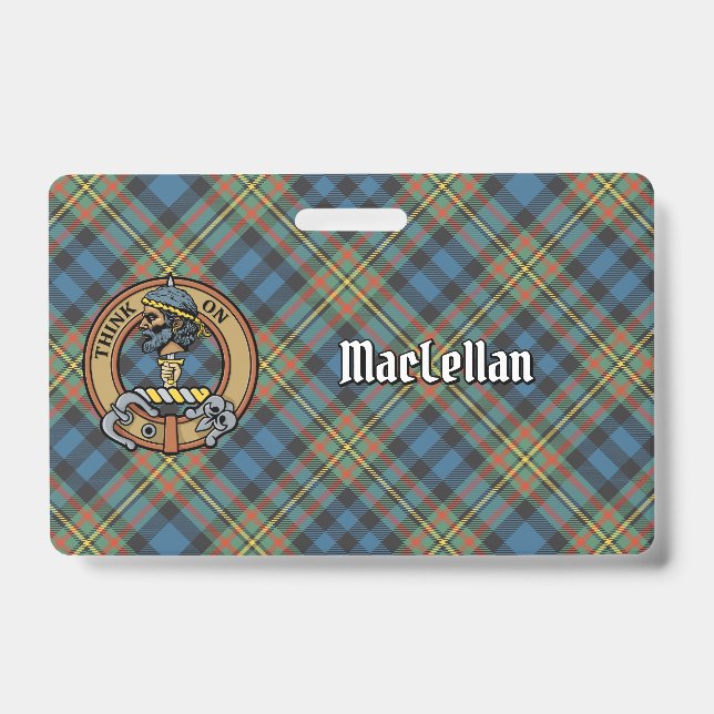 Clan MacLellan-Wappen über altem Tartan Ausweis (Vorderseite)