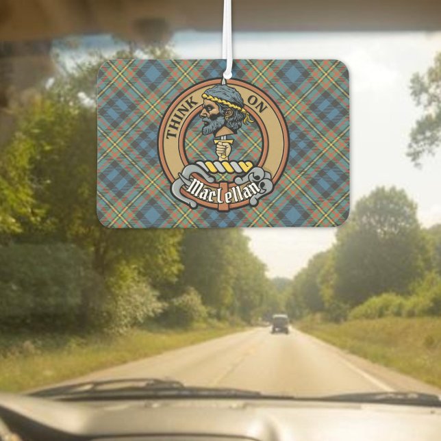 Clan MacLellan Wappen über altem Tartan Autolufterfrischer (Von Creator hochgeladen)