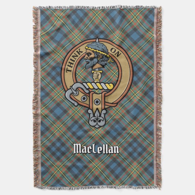 Clan MacLellan Wappen über altem Tartan Decke (Vorderseite Vertikal)