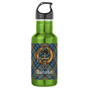 Clan MacLellan Wappen über altem Tartan Edelstahlflasche