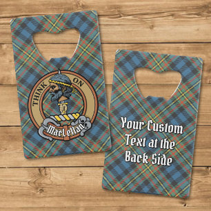 Clan MacLellan Wappen über altem Tartan Geldbeutel Flaschenöffner