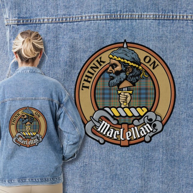 Clan MacLellan-Wappen über altem Tartan Jeansjacke (Von Creator hochgeladen)