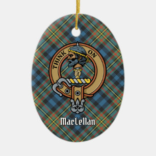Clan MacLellan Wappen über altem Tartan Keramik Ornament