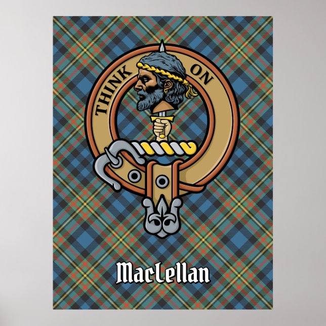 Clan MacLellan-Wappen über altem Tartan Poster (Vorne)