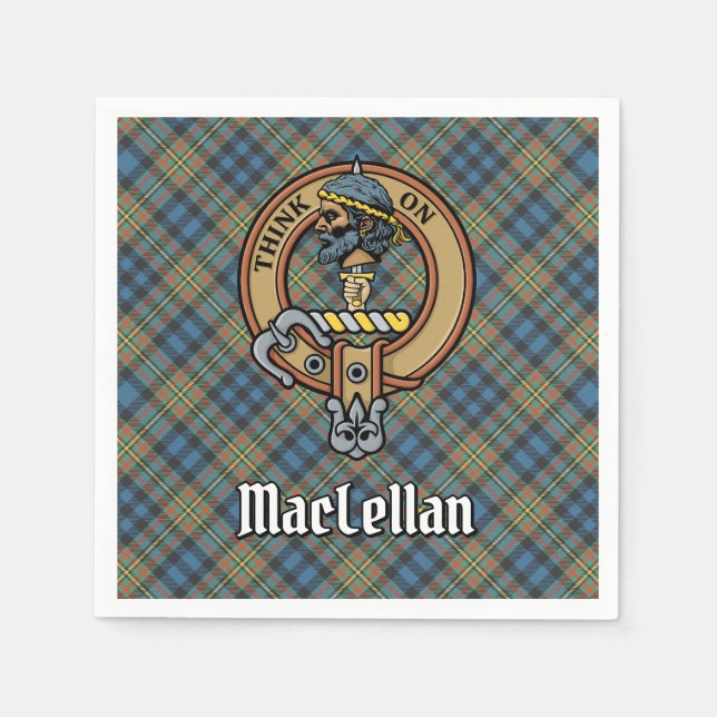 Clan MacLellan Wappen über altem Tartan Serviette (Vorderseite)