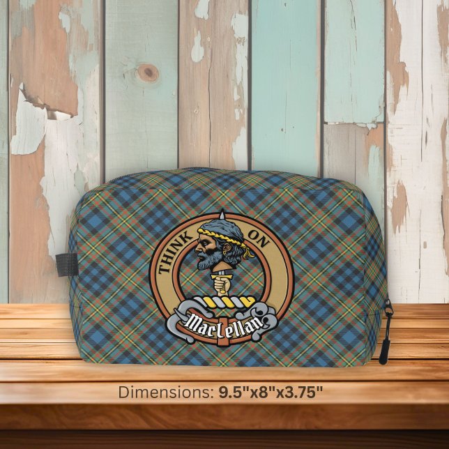 Clan MacLellan Wappen über altem Tartan Waschbeutel (Von Creator hochgeladen)