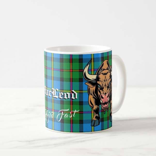 Clan MacLeod Bull Jagd Tartan Motto Kaffeetasse (VorderseiteRechts)