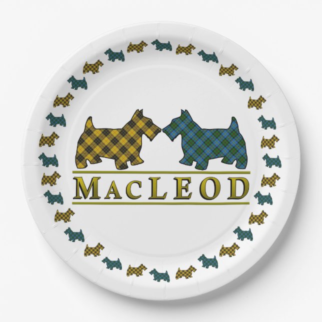 Clan MacLeod Scottish Tartan Scottie Dogs Pappteller (Vorderseite)