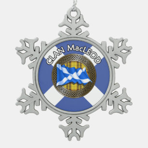 Clan MacLeod Tartan Knot & Flag Schneeflocken Zinn-Ornament