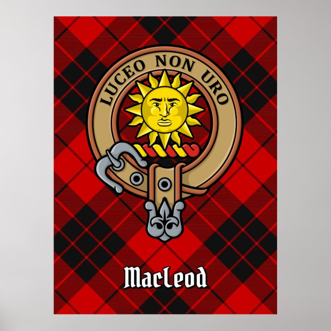 Clan MacLeod von Raasay Wappen über Tartan Poster (Vorne)