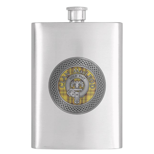 Clan MacLeod Wappen & Tartan Knot Flask Flachmann (Vorderseite)