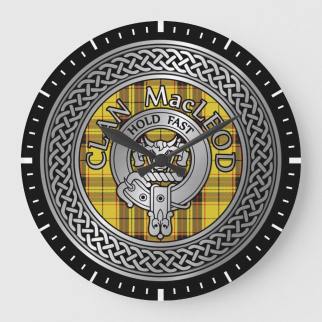 Clan MacLeod Wappen & Tartan Knot Large Clock Große Wanduhr (Vorderseite)