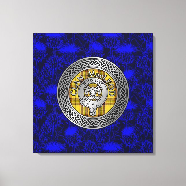 Clan MacLeod Wappen & Tartan Knot on Thistle Leinwanddruck (Vorderseite)