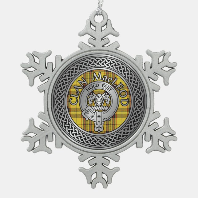 Clan MacLeod Wappen & Tartan Knot Schneeflocken Zinn-Ornament (Vorderseite)