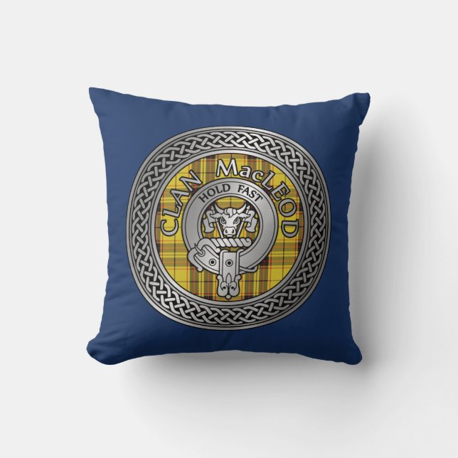 Clan MacLeod Wappen & Tartan Knot Throw Pillow Kissen (Vorderseite)