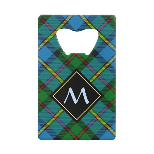 Clan MacLeod Wappen über Jagd Tartan Geldbeutel Flaschenöffner (Vorderseite)