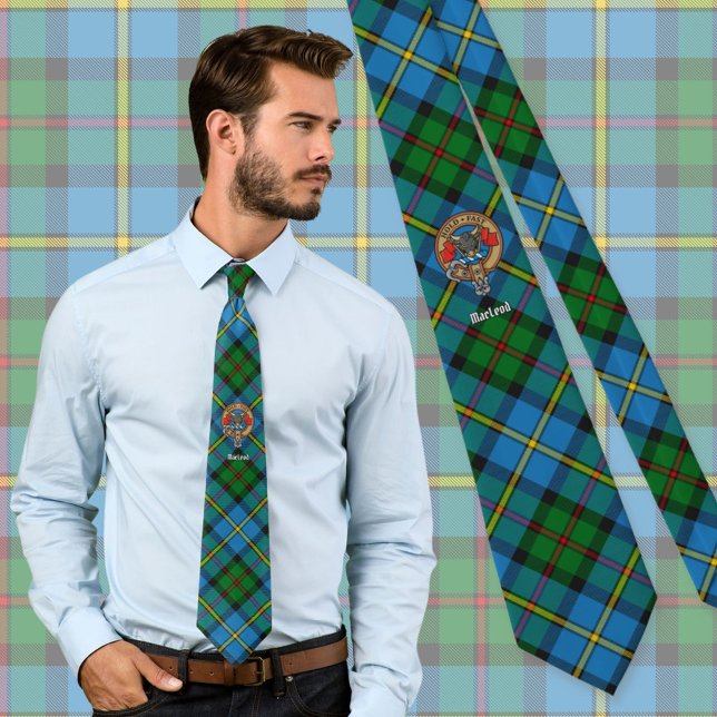 Clan MacLeod Wappen über Jagd Tartan Krawatte (Von Creator hochgeladen)